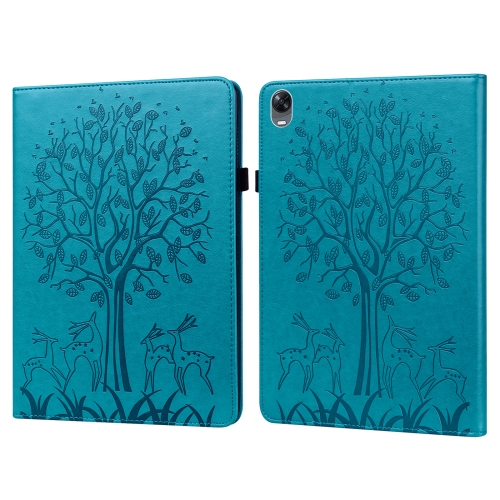 

For OPPO Pad 11 inch Tree & Deer Pattern Pressed Printing Leather Tablet Case(Blue)