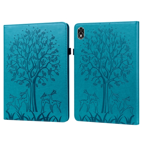 

For Lenovo Legion Y700 Tree & Deer Pattern Pressed Printing Leather Tablet Case(Blue)