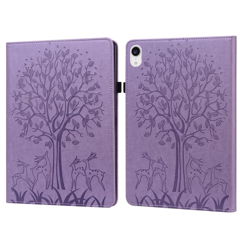 

Tree & Deer Pattern Pressed Printing Leather Tablet Case For iPad mini 6 2021(Purple)