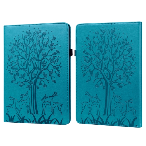 

For Amazon Kindle Paperwhite 5 2021 Tree & Deer Pattern Pressed Printing Leather Tablet Case with Sleep / Wake-up(Blue)