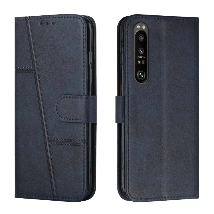 

For Sony Xperia 1 III Stitching Calf Texture Buckle Leather Phone Case(Blue)