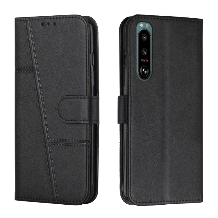

For Sony Xperia 5 III Stitching Calf Texture Buckle Leather Phone Case(Black)