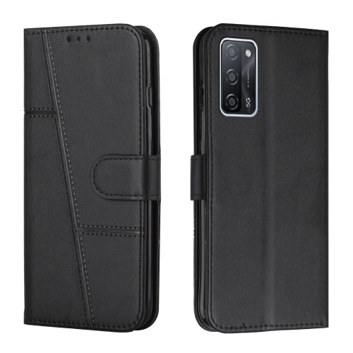 

For OPPO A16/A16S/A54S/A55 5G/A53S 5G Stitching Calf Texture Buckle Leather Phone Case(Black)