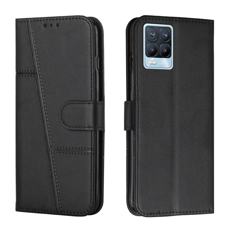 

For OPPO Realme 8 / 8 Pro Stitching Calf Texture Buckle Leather Phone Case(Black)