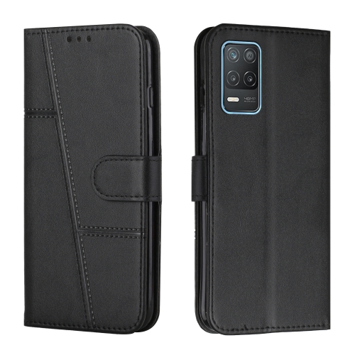 

For OPPO Realme 8 5G/Realme V13 5G/Narzo 30 5G Stitching Calf Texture Buckle Leather Phone Case(Black)