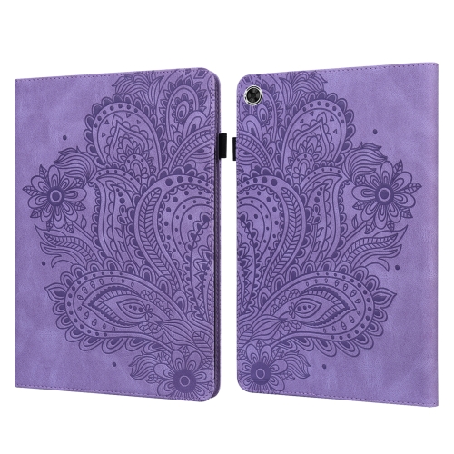 

For Samsung Galaxy Tab A8 10.5 2021 Peacock Embossed Pattern Leather Tablet Case(Purple)