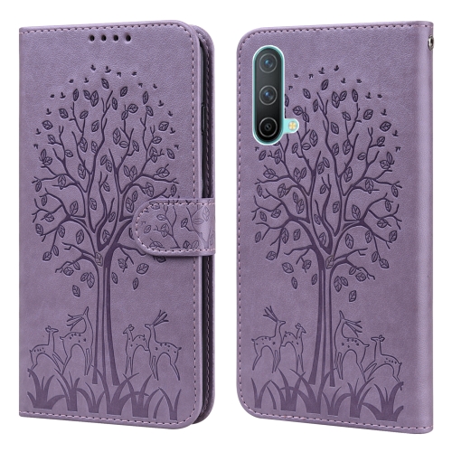 

For OnePlus Nord CE 5G Tree & Deer Pattern Pressed Printing Horizontal Flip Leather Phone Case(Purple)