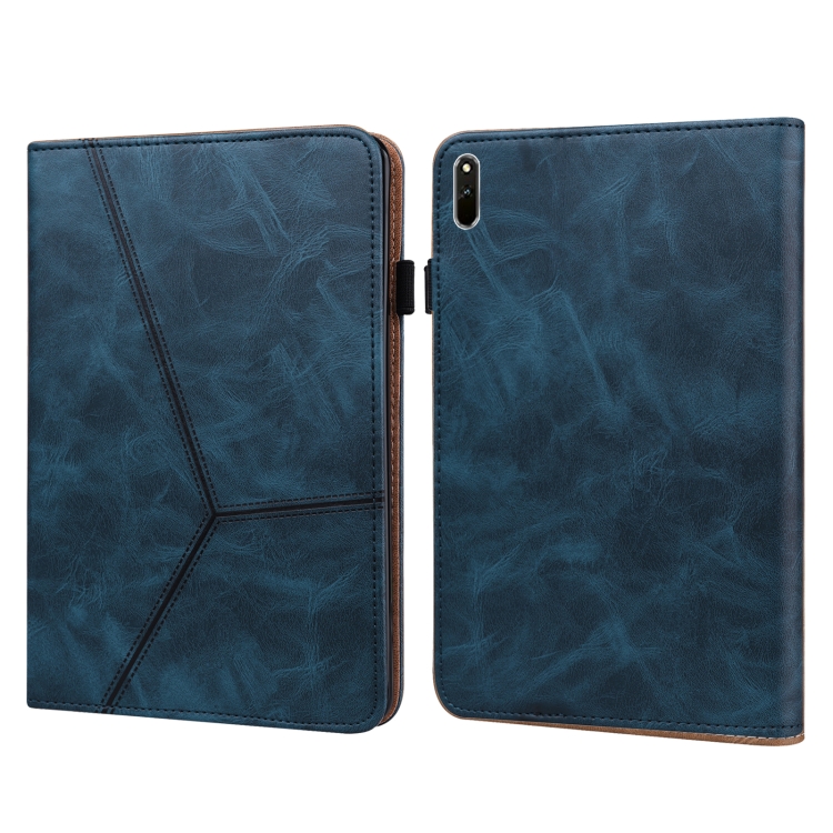 

For Huawei MatePad 11 (2021) Solid Color Embossed Striped Leather Case(Blue)