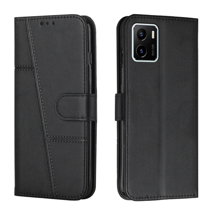

For vivo Y15s Stitching Calf Texture Buckle Leather Phone Case(Black)