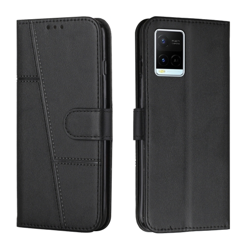 

For vivo Y33s / Y21 2021 / Y21s Stitching Calf Texture Buckle Leather Phone Case(Black)
