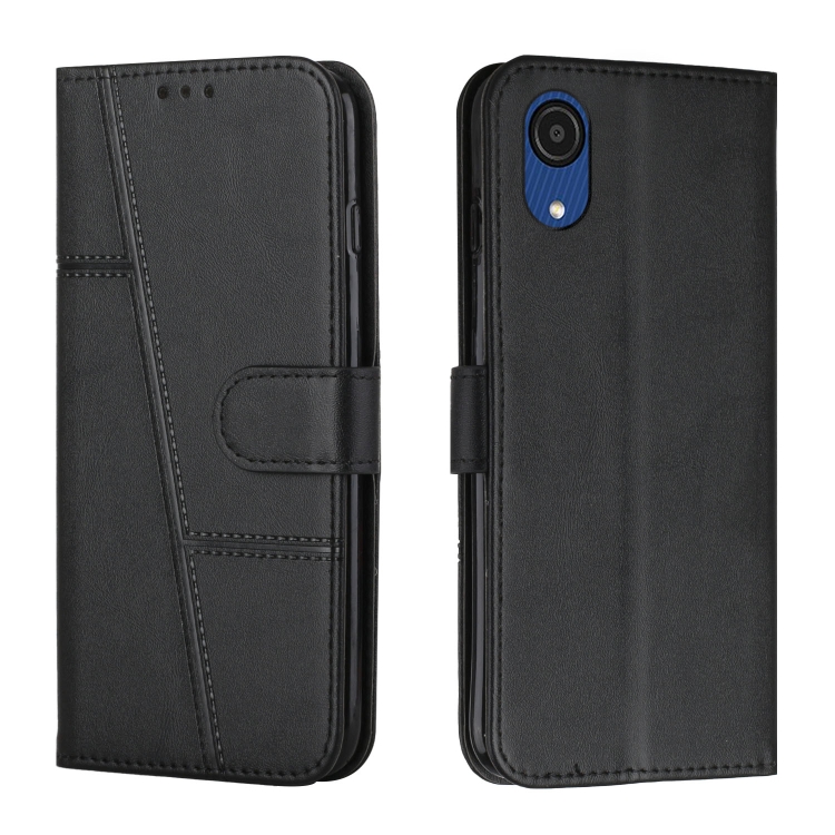 

For Samsung Galaxy A03 Core Stitching Calf Texture Buckle Leather Phone Case(Black)