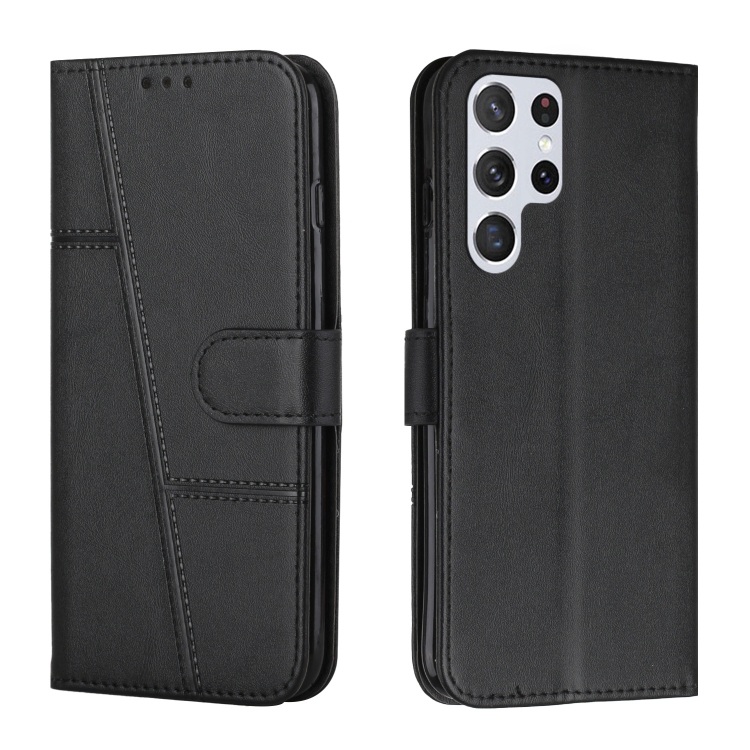

For Samsung Galaxy S22 Ultra 5G Stitching Calf Texture Buckle Leather Phone Case(Black)