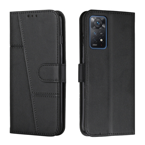 

For Xiaomi Redmi Note 11 Pro Foreign Version Stitching Calf Texture Buckle Leather Phone Case(Black)