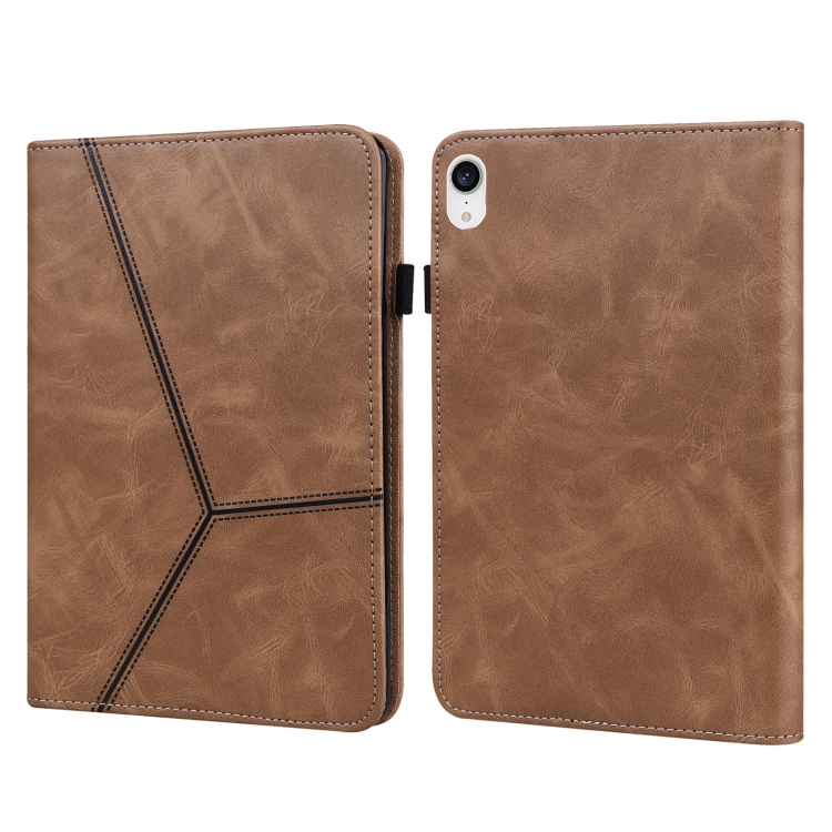 

For iPad mini 6 Solid Color Embossed Striped Leather Case(Brown)