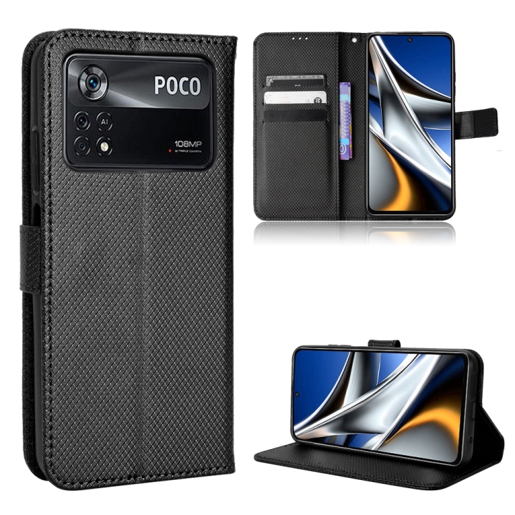 

For Xiaomi Poco M4 Pro 4G Big Hole Diamond Texture Leather Phone Case(Black)