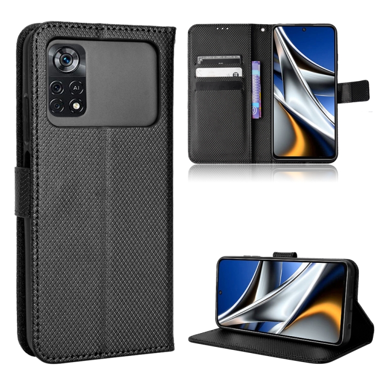 

For Xiaomi Poco M4 Pro 4G Fine Hole Diamond Texture Leather Phone Case(Black)