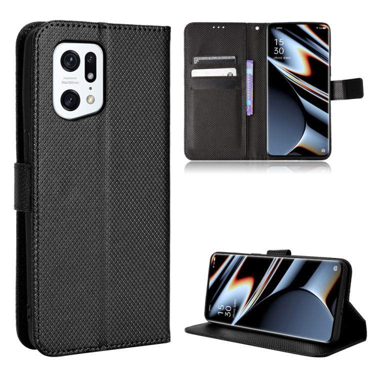 

For OPPO Find X5 Pro Diamond Texture Leather Phone Case(Black)