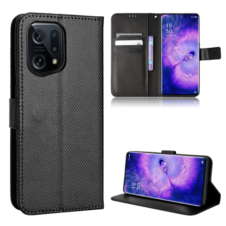 

For OPPO Find X5 Diamond Texture Leather Phone Case(Black)