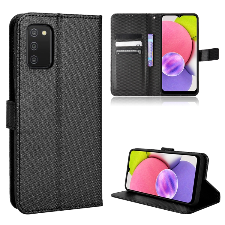 

For Samsung Galaxy A03s 166mm Diamond Texture Leather Phone Case(Black)