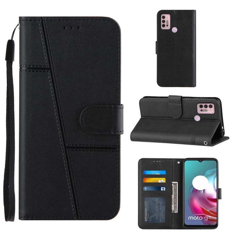 

For Motorola Moto G10 Stitching Calf Texture Buckle Leather Phone Case(Black)