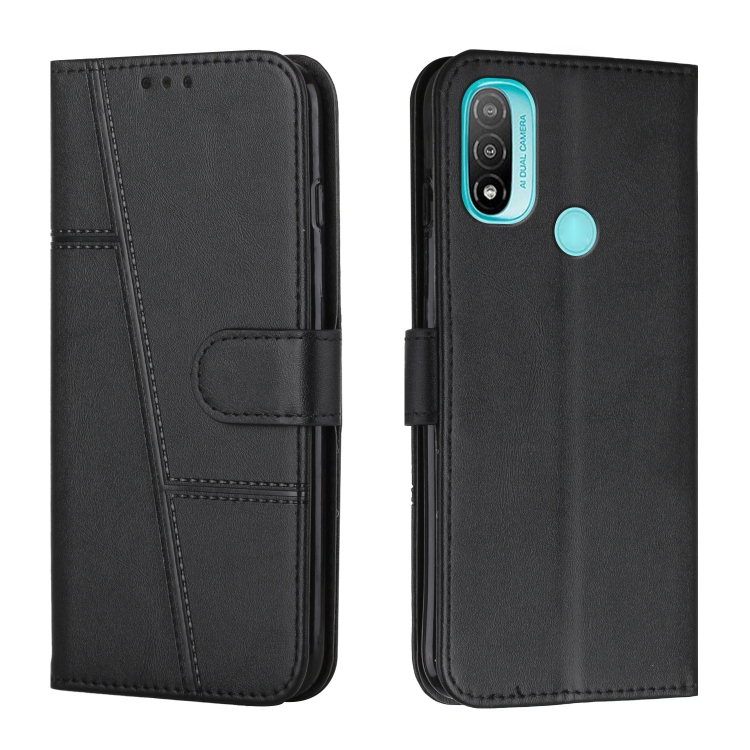

For Motorola Moto E20 / E30 / E40 Stitching Calf Texture Buckle Leather Phone Case(Black)
