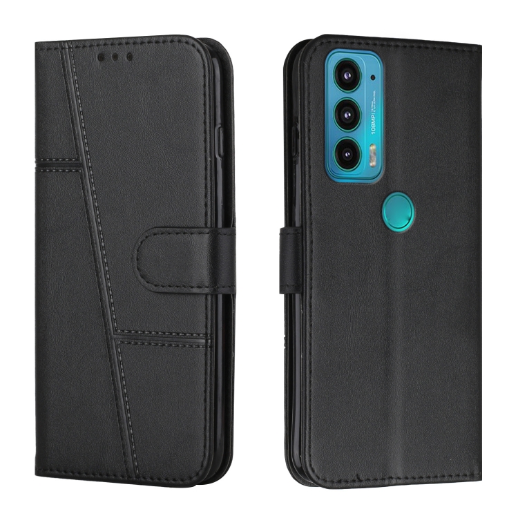 

For Motorola Edge 20 Stitching Calf Texture Buckle Leather Phone Case(Black)