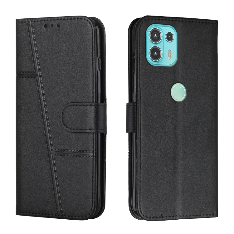 

For Motorola Edge 20 Lite Stitching Calf Texture Buckle Leather Phone Case(Black)