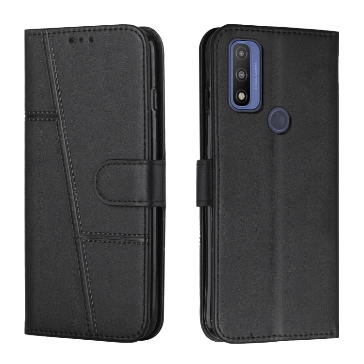 

For Motorola Moto G Pure Stitching Calf Texture Buckle Leather Phone Case(Black)