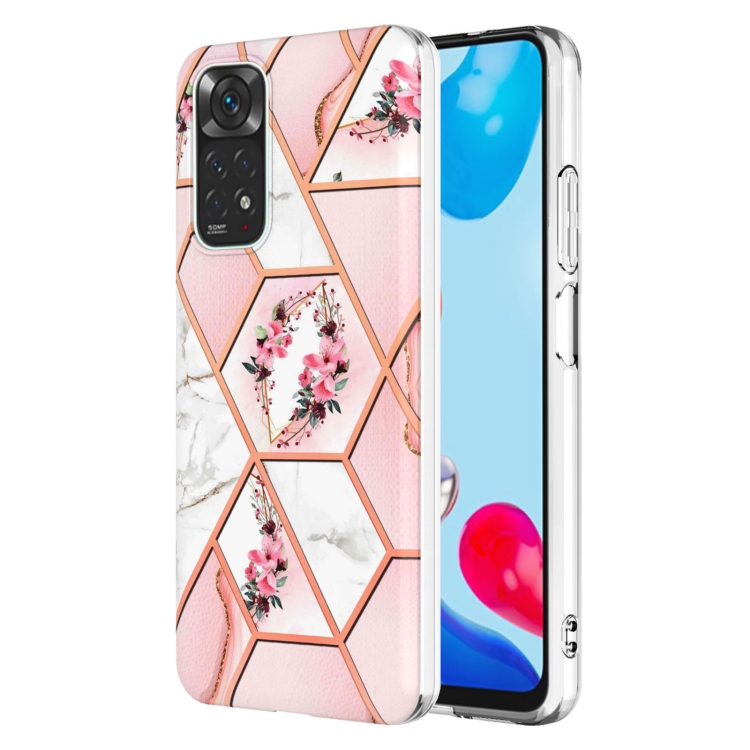 

For Xiaomi Redmi Note 11S/ Note 11 4G Splicing Marble Flower Pattern TPU Phone Case(Pink Flower)