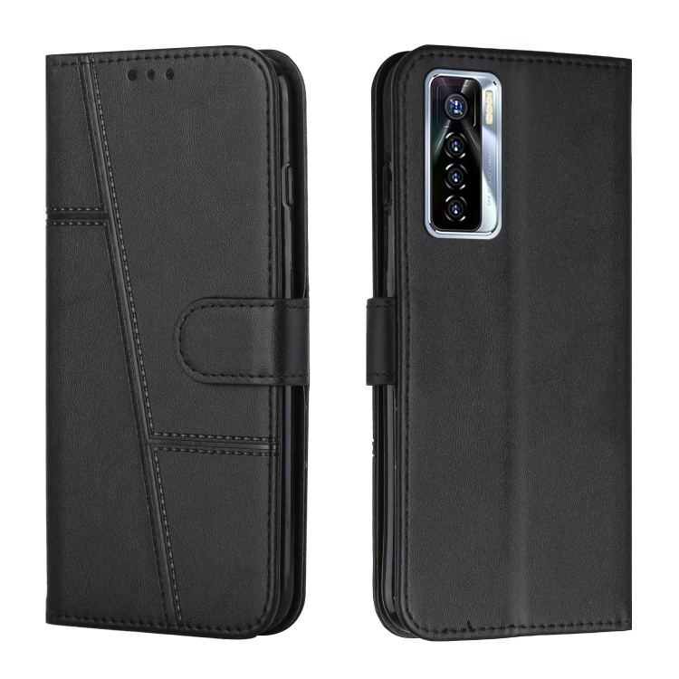 

For Tecno Camon 17 Pro Stitching Calf Texture Buckle Leather Phone Case(Black)