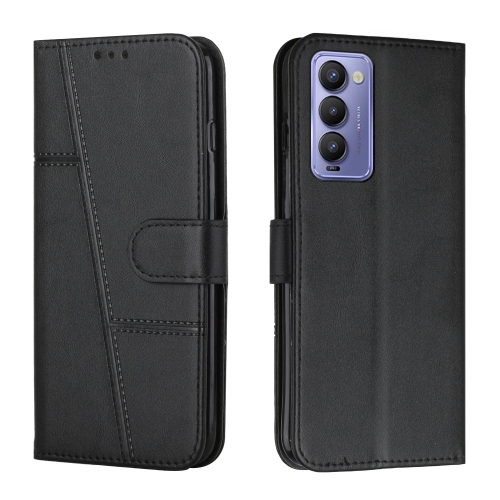

For Tecno Camon 18 / 18P Stitching Calf Texture Buckle Leather Phone Case(Black)