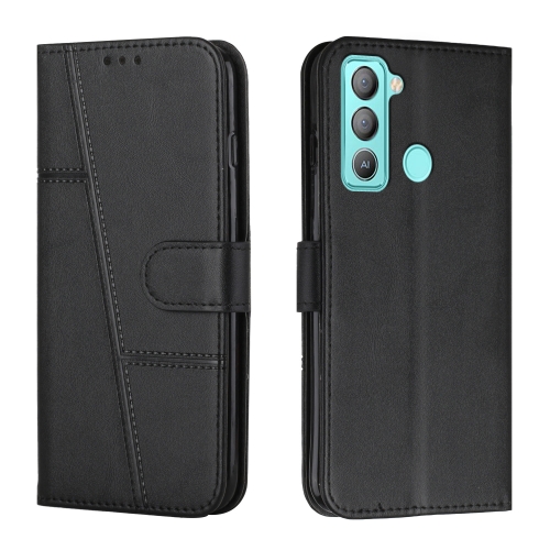 

For Tecno Pop 5 LTE Stitching Calf Texture Buckle Leather Phone Case(Black)