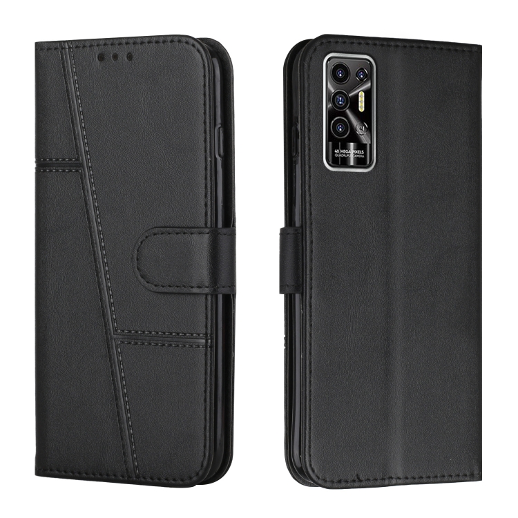 

For Tecno Pova 2 Stitching Calf Texture Buckle Leather Phone Case(Black)