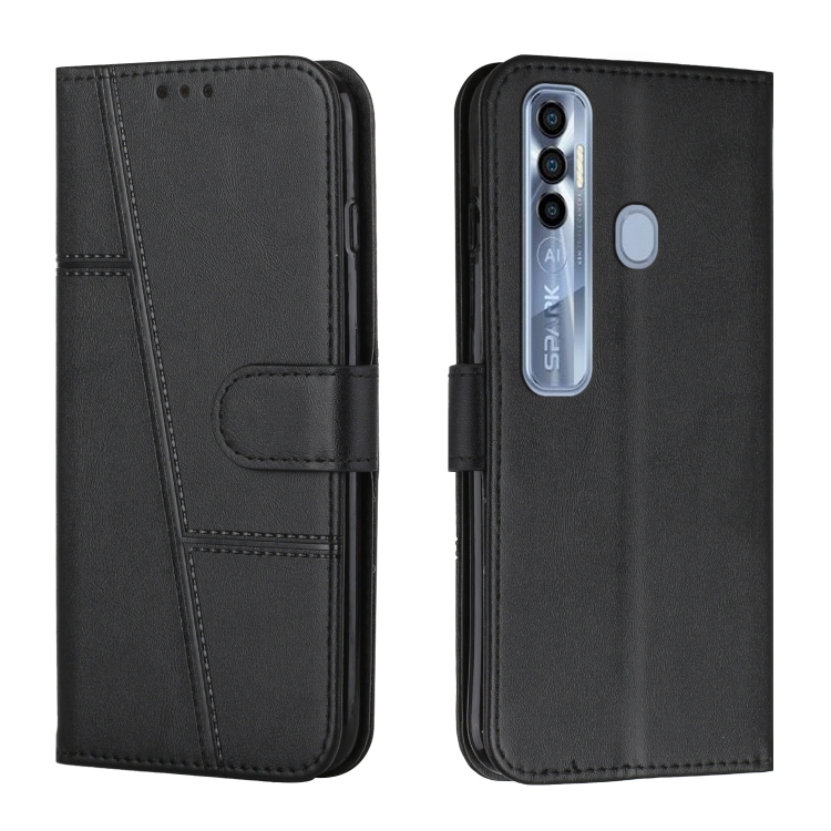 

For Tecno Spark 7 Pro Stitching Calf Texture Buckle Leather Phone Case(Black)