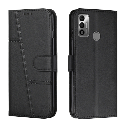 

For Tecno Spark 7 / 7T Stitching Calf Texture Buckle Leather Phone Case(Black)