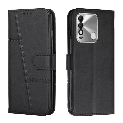 

For Tecno Spark 8 Stitching Calf Texture Buckle Leather Phone Case(Black)