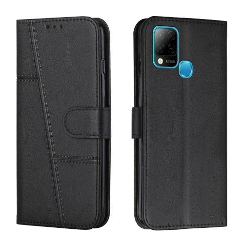 

For Infinix Hot 10S / 10T / 10S NFC Stitching Calf Texture Buckle Leather Phone Case(Black)