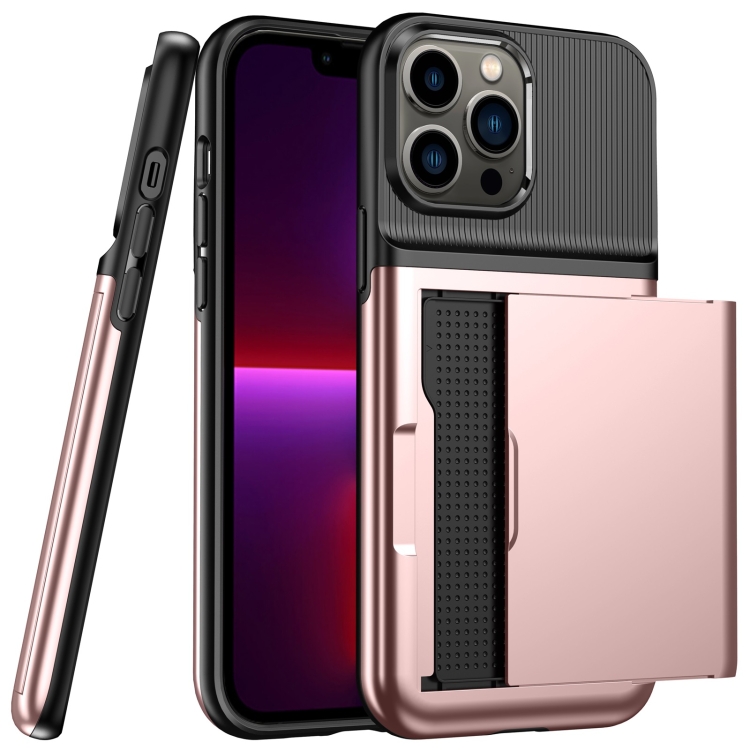 

Push Card Armor Phone Case For iPhone 13 Pro Max(Pink)