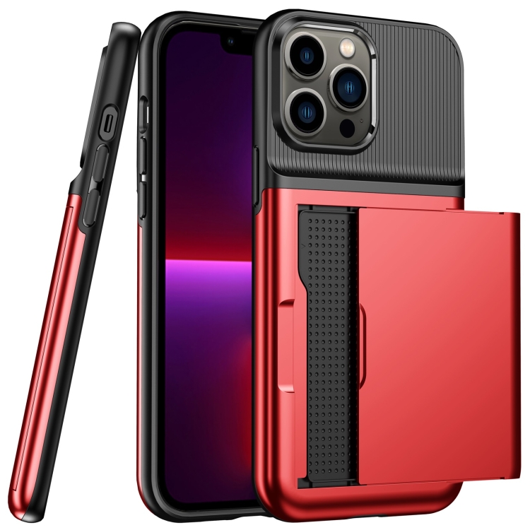 

Push Card Armor Phone Case For iPhone 13 Pro Max(Red)