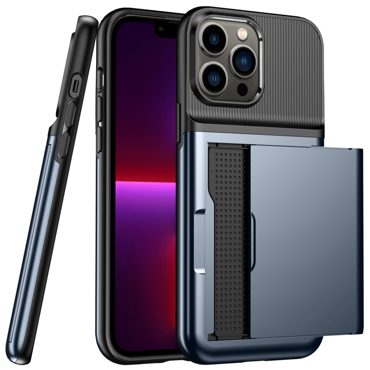 

For iPhone 12 Pro Max Push Card Armor Phone Case(Blue)