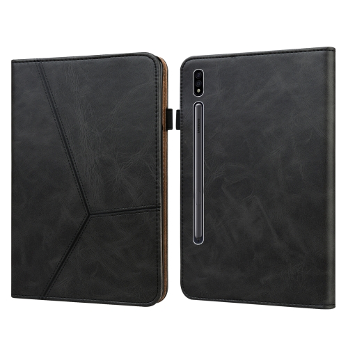 

For Samsung Galaxy Tab S7+ T970 / S7 FE T730 Solid Color Embossed Striped Leather Tablet Case(Black)