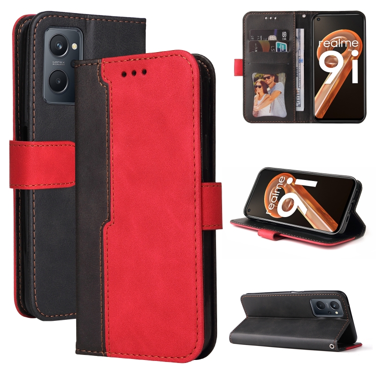 

For OPPO Realme 9i/A36 4G/A76 4G Overseas Version Stitching-Color PU Leather Phone Case(Red)