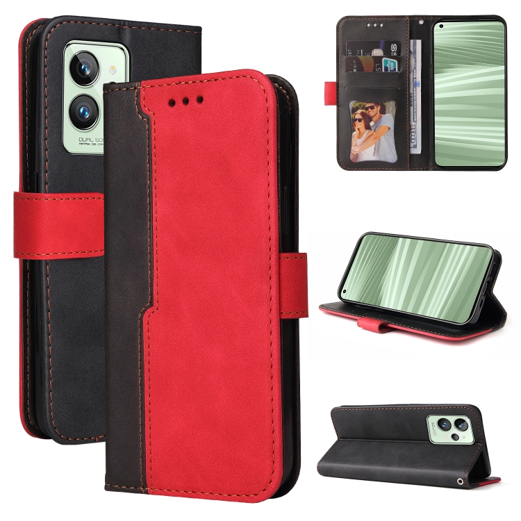 

For OPPO Realme GT2 Pro Stitching-Color PU Leather Phone Case(Red)