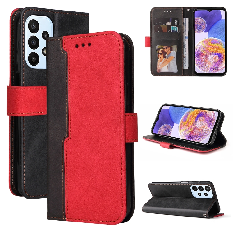 

For Samsung Galaxy A23 / M23 / F23 Stitching-Color PU Leather Phone Case(Red)