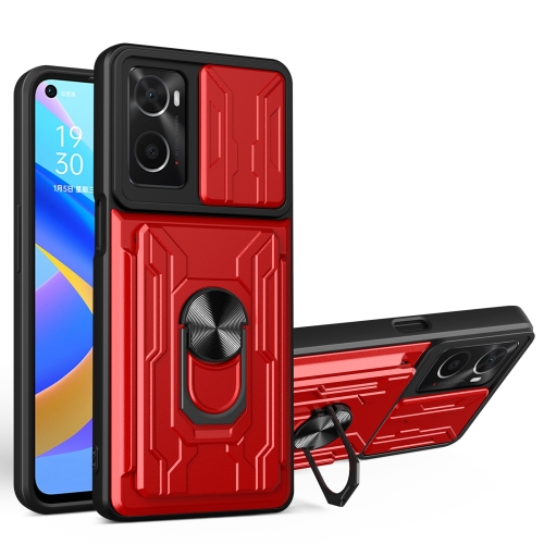 For OPPO Realme 9i / A36 / A76 Sliding Camshield Card Phone Case(Red)