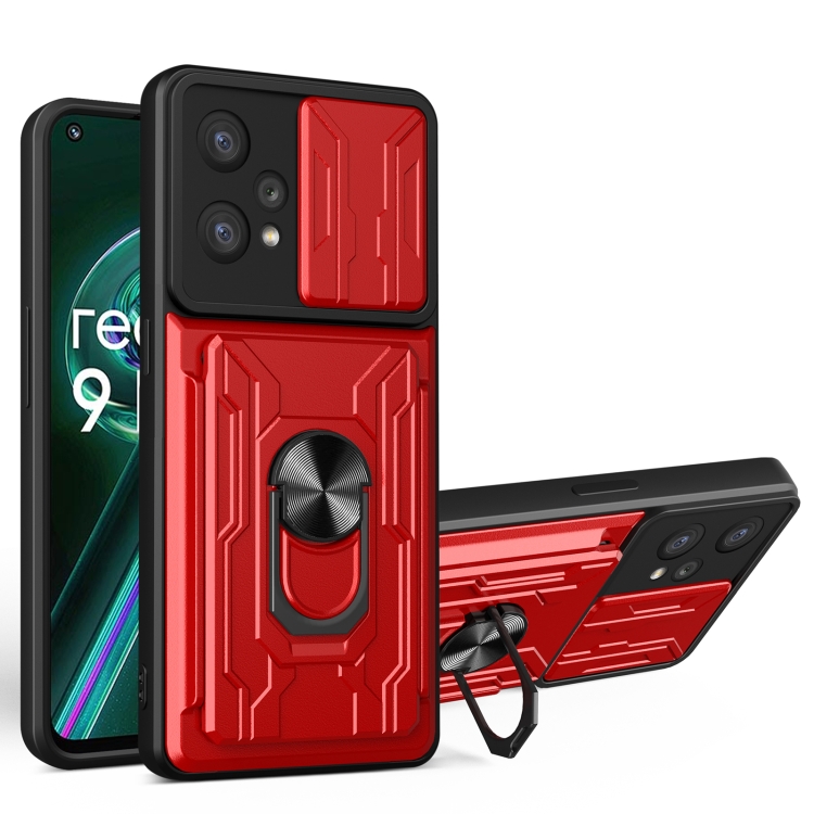 

For OPPO Realme 9 Pro+ Sliding Camshield Card Phone Case(Red)