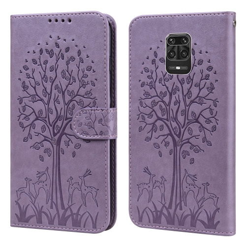 

For Xiaomi Redmi Note 10 Lite Tree & Deer Pattern Pressed Flip Leather Phone Case(Purple)