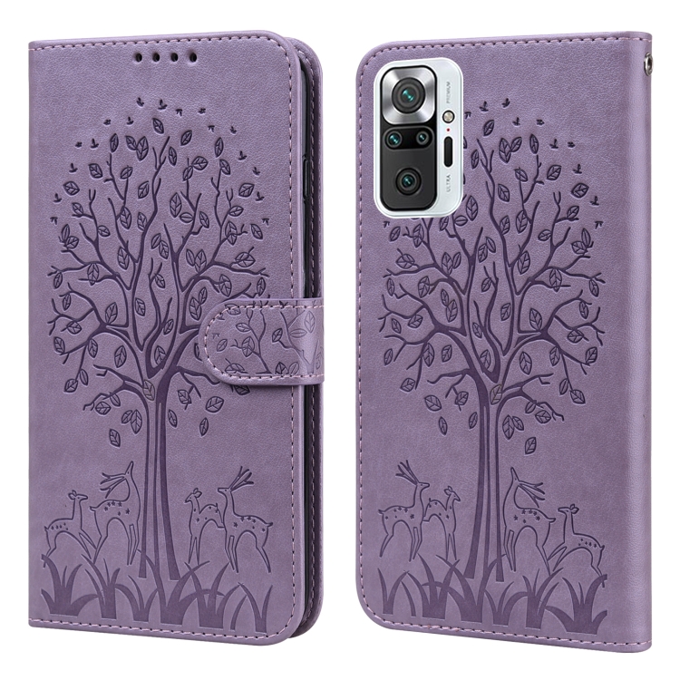 

For Xiaomi Redmi Note 10 Pro / Note 10 Pro Max Tree & Deer Pattern Pressed Flip Leather Phone Case(Purple)