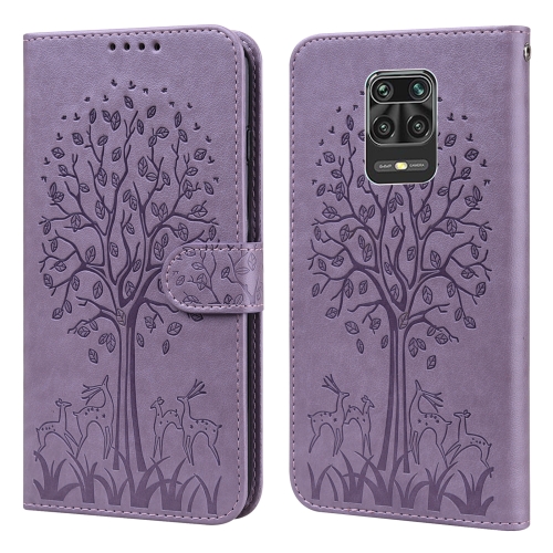 

For Xiaomi Redmi Note 9 Pro / Note 9 Pro Max Tree & Deer Pattern Pressed Flip Leather Phone Case(Purple)