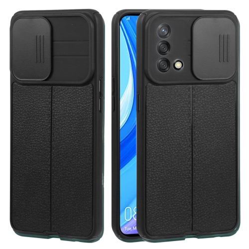 

For OPPO A74 4G / F19 Litchi Texture Sliding Camshield TPU Phone Case(Black)
